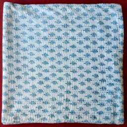 Blue Leaf Print Indian Handmade Kantha Quilt Bedspread Throw Coverlet Home Decor Blanket 108x90 - thumbnail 4