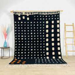 Handmade Black Moroccan Wool Rug, Shag Rug - Berber Beni Ourain Style - thumbnail 3