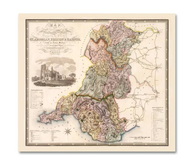 Map Of The South East Circuit Principality Wales - 1831 Poster Welsh John Greenwood Glamorgan Brecon Radnor - image 1