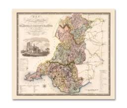 Map Of The South East Circuit Principality Wales - 1831 Poster Welsh John Greenwood Glamorgan Brecon Radnor - thumbnail 1
