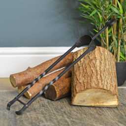 57 cm Natural Iron Twist Fireplace Tongs/ Fireside, Tools, Winter Firepit, Warmth, Metalworks, Blacksmith Style - thumbnail 3