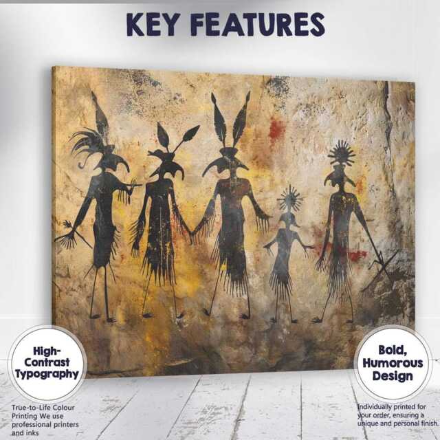 Ancient Tribal Spirit Figures Cave Art Canvas Wall Print Decor Picture Ready To Hang - image 1