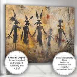 Ancient Tribal Spirit Figures Cave Art Canvas Wall Print Decor Picture Ready To Hang - thumbnail 3