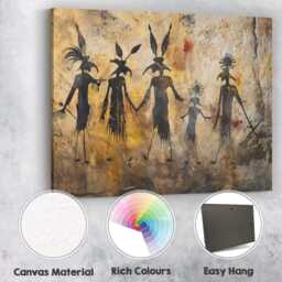 Ancient Tribal Spirit Figures Cave Art Canvas Wall Print Decor Picture Ready To Hang - thumbnail 2