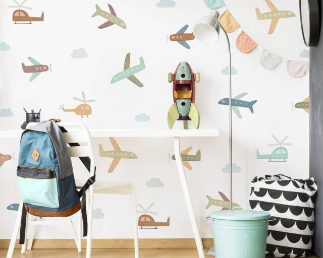 Airplane Wall Decals - Nursery Decor, Watercolor Plan & Helicopter Art, Kids Room Decal, Reusable Removable Stickers - image 1