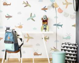 Airplane Wall Decals - Nursery Decor, Watercolor Plan & Helicopter Art, Kids Room Decal, Reusable Removable Stickers - thumbnail 1