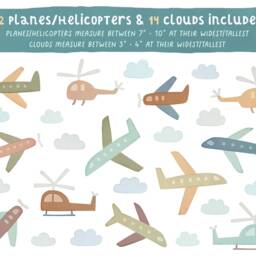 Airplane Wall Decals - Nursery Decor, Watercolor Plan & Helicopter Art, Kids Room Decal, Reusable Removable Stickers - thumbnail 2