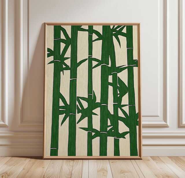 Bamboo Poster, Japanese Wall Art Print, Minimalist Nature Illustration, Zen Botanical Decor, Green Neutral Home - image 1