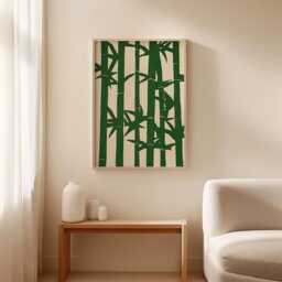 Bamboo Poster, Japanese Wall Art Print, Minimalist Nature Illustration, Zen Botanical Decor, Green Neutral Home - thumbnail 3
