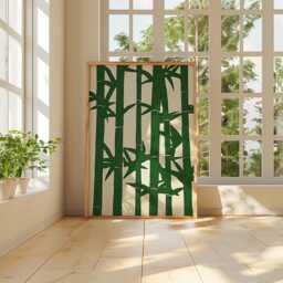 Bamboo Poster, Japanese Wall Art Print, Minimalist Nature Illustration, Zen Botanical Decor, Green Neutral Home - thumbnail 4