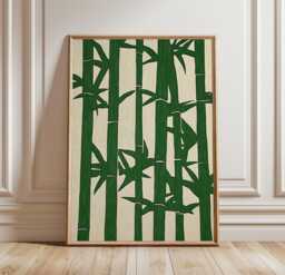 Bamboo Poster, Japanese Wall Art Print, Minimalist Nature Illustration, Zen Botanical Decor, Green Neutral Home - thumbnail 1