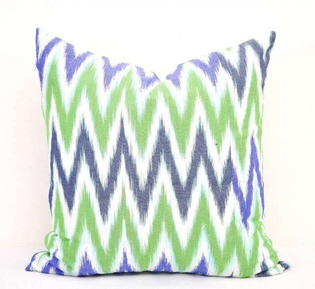 Green Chevron Ikat Pillow Cover, Organic Cotton Throw Pillow, 20x20 - image 1