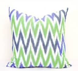 Green Chevron Ikat Pillow Cover, Organic Cotton Throw Pillow, 20x20 - thumbnail 1