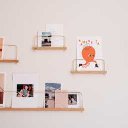 Photo, Polaroid & Postcard Shelfs - Pair - 20cm in Solid Chestnut Wood & Real Brass. Handmade France - thumbnail 2