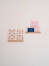 Photo, Polaroid & Postcard Shelfs - Pair - 20cm in Solid Chestnut Wood & Real Brass. Handmade France - thumbnail 1