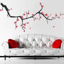 Spring Cherry Blossom Branch - Sakura Blossoms Flowers Removable Vinyl Wall Decals Flower Decal Decor S008 - thumbnail 1
