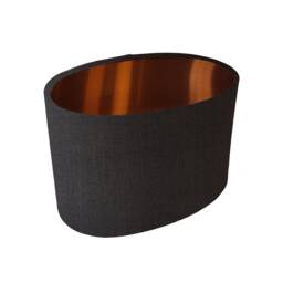Charcoal Grey Oval Lampshade in Linen With Copper Lining