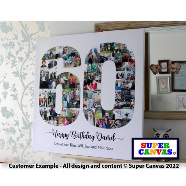 Happy 60Th Birthday Wife Husband Friend Mum Dad Grandad Nana Personalised Photo Collage Party Board Framed Canvas Print Gift - image 1
