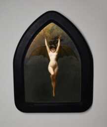 Halloween Black Gothic Arch Wooden Framed Picture, Albert Joseph P??not, Bat Woman Print, Witchy Wall Hanging - thumbnail 1