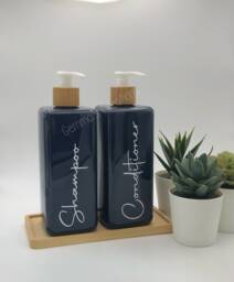 Personalised Navy Blue Square Soap Dispenser Bottle With White Bamboo Pump 500Ml - thumbnail 1