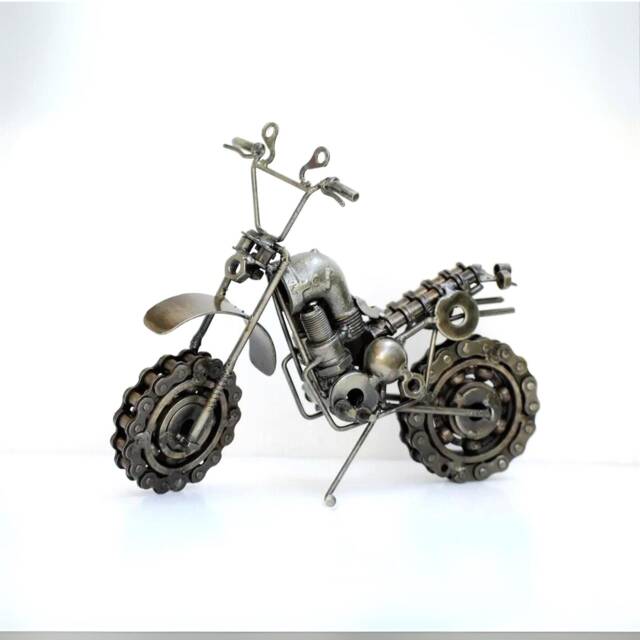 Recycled Scrap Metal Motorcycle Sculpture, Handmade Motorbike Model, Unique Valentine Gift - image 1