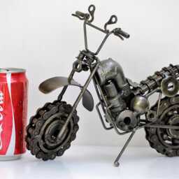 Recycled Scrap Metal Motorcycle Sculpture, Handmade Motorbike Model, Unique Valentine Gift - thumbnail 2