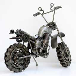 Recycled Scrap Metal Motorcycle Sculpture, Handmade Motorbike Model, Unique Valentine Gift - thumbnail 4