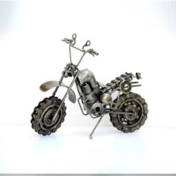 Recycled Scrap Metal Motorcycle Sculpture, Handmade Motorbike Model, Unique Valentine Gift - thumbnail 1