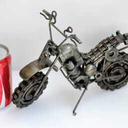 Recycled Scrap Metal Motorcycle Sculpture, Handmade Motorbike Model, Unique Valentine Gift - thumbnail 3