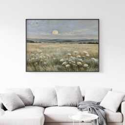 Moon Meadow Poster, Wildflower Landscape Print, Nature Wall Art, Paper - thumbnail 3