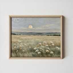 Moon Meadow Poster, Wildflower Landscape Print, Nature Wall Art, Paper - thumbnail 2