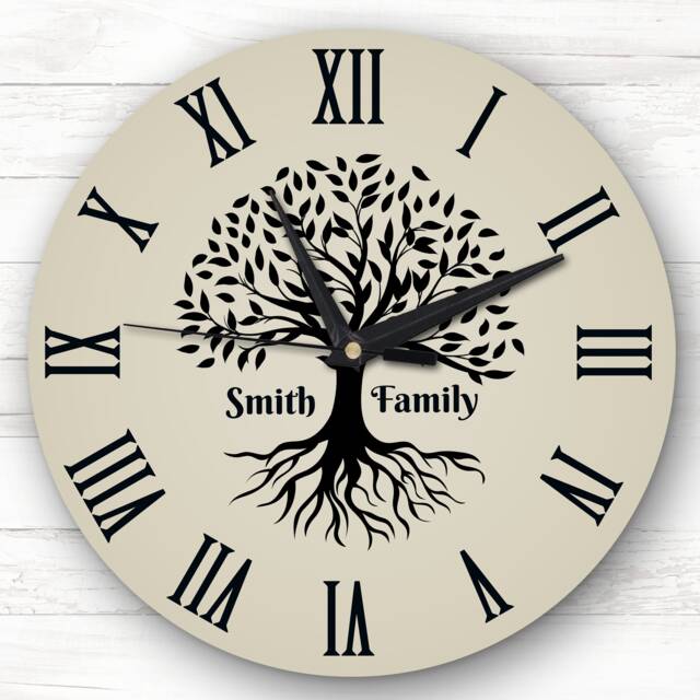 Family Tree Black Silhouette Stone Personalised Gift Clock - image 1