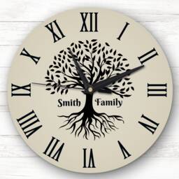 Family Tree Black Silhouette Stone Personalised Gift Clock - thumbnail 1