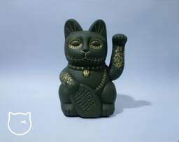 Olive & Gold Catrina Day Of The Dead Lucky Cat Hand Painted Maneki Neko - 7 Inch