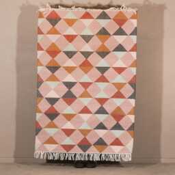 Pink Geometric Durable Rectangular Rug With Off White Fringe - thumbnail 2