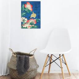 Japanese Ukiyo-E Art Print Poster Woodblock Wall Decor Hokusai Flower Floral Peonies Canary Bird Tattoo Beautiful Japan Calligraphy Haiku - thumbnail 2
