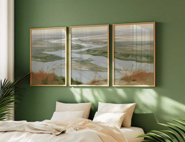 River Delta Trio, Coastal Wetland Wall Art Set - image 1