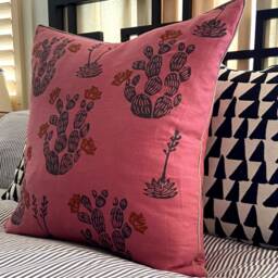 Rose Pink Linen Cactus Print Pillow - thumbnail 4