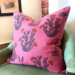 Rose Pink Linen Cactus Print Pillow - thumbnail 3