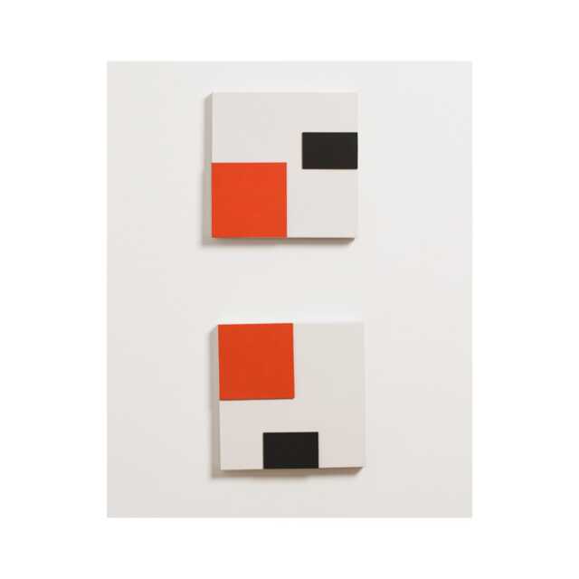 Original Modern Minimalist Painting On Wood Art Framed Wall Geometric Red Orange White Black Decor