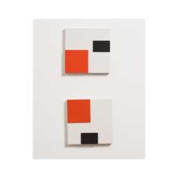 Original Modern Minimalist Painting On Wood Art Framed Wall Geometric Red Orange White Black Decor