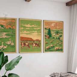 Vintage Farmhouse Prints, Rustic Landscape Wall Art Set Of 3 - thumbnail 3