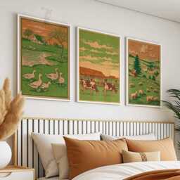 Vintage Farmhouse Prints, Rustic Landscape Wall Art Set Of 3 - thumbnail 4