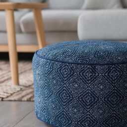 Indigo Batik Hmong Ottoman Pouf, Large Floor Cushion, Kapok Filled - thumbnail 3