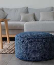 Indigo Batik Hmong Ottoman Pouf, Large Floor Cushion, Kapok Filled
