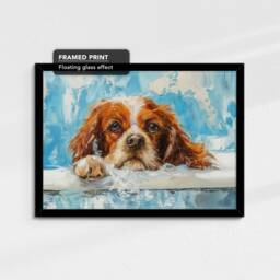King Charles Spaniel Bath Tub Dog Bathroom Oil Painting Framed Poster Print Or Canvas Wall Decor Art Home Interior Gift For Lover - thumbnail 2