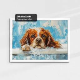 King Charles Spaniel Bath Tub Dog Bathroom Oil Painting Framed Poster Print Or Canvas Wall Decor Art Home Interior Gift For Lover - thumbnail 3