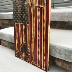 Wood Burned American Flag Firefighter Hero, Rustic Wall Art - 36x18 - thumbnail 3