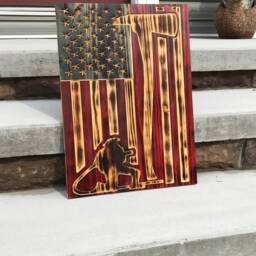 Wood Burned American Flag Firefighter Hero, Rustic Wall Art - 36x18 - thumbnail 4