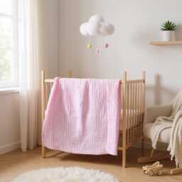 Muslin Baby Blanket, Organic Soft Cotton Swaddle, Newborn Gift, Lightweight Quilt For Boys & Girls